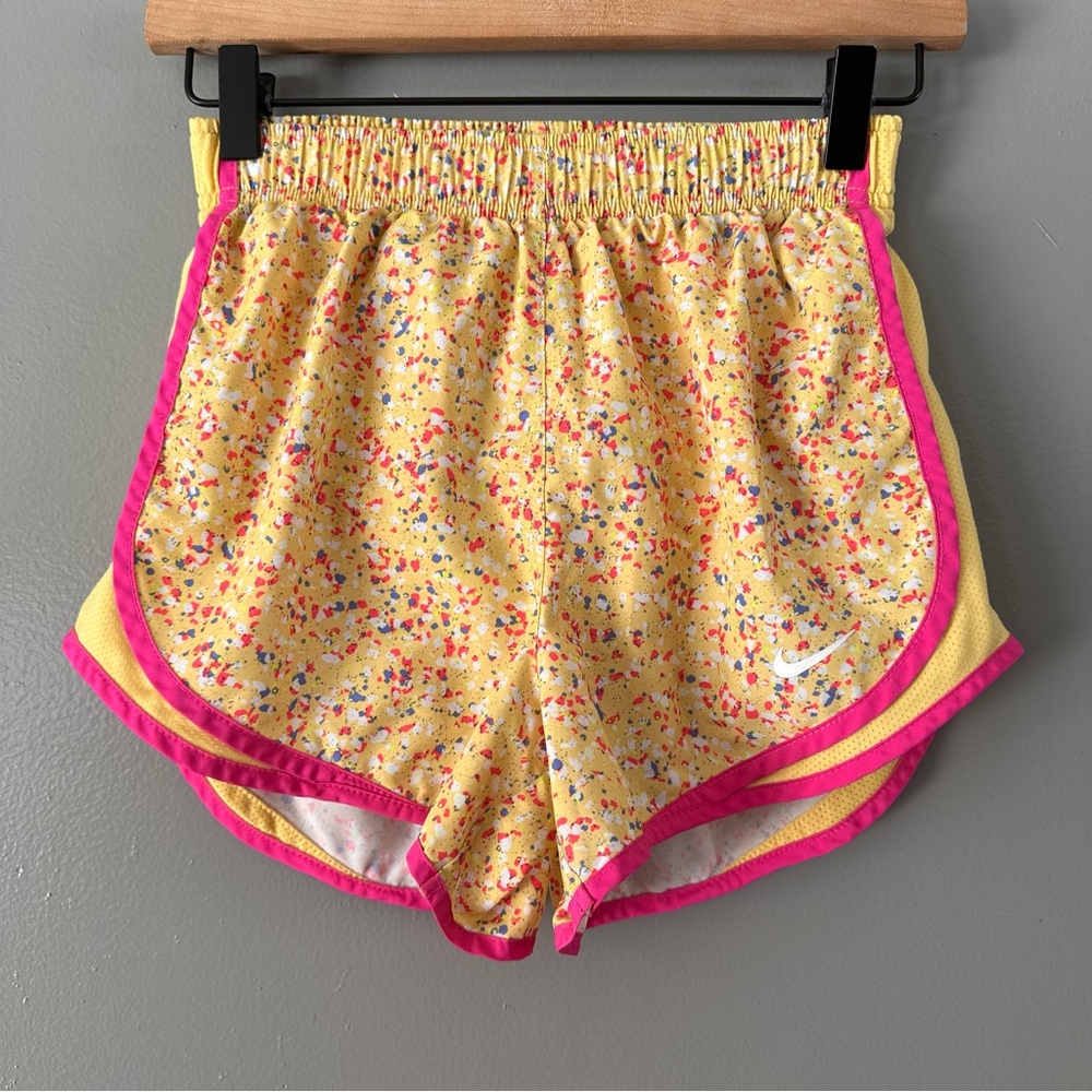 Nike Dri-Fit Lined Athletic Shorts | Yellow + Pink Confetti